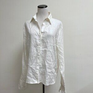 Robert Krugman white linen snap front  shirt jacket top XL foldover cuff